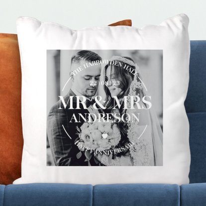 Personalised Anniversary Photo Cushion Cover for Mr & Mrs 