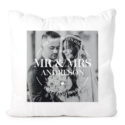 Personalised Anniversary Photo Cushion Cover for Mr & Mrs