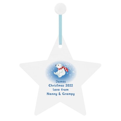 Personalised Baby Polar Bear Wooden Star Decoration