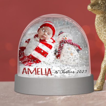 Personalised Baby's First Christmas Snow Globe with Photo 2