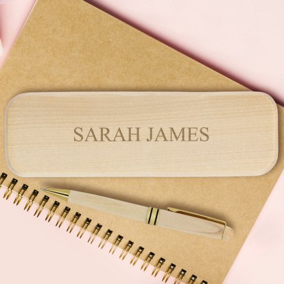 Personalised Bamboo Pen & Case with Name 