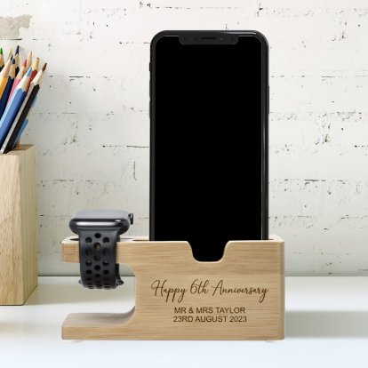 Personalised Bamboo Phone & Watch Holder - Anniversary 
