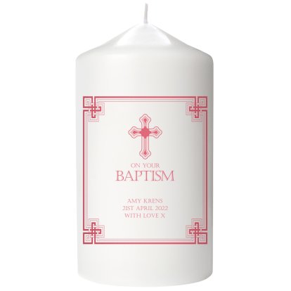 Personalised Baptism Candle - Pink