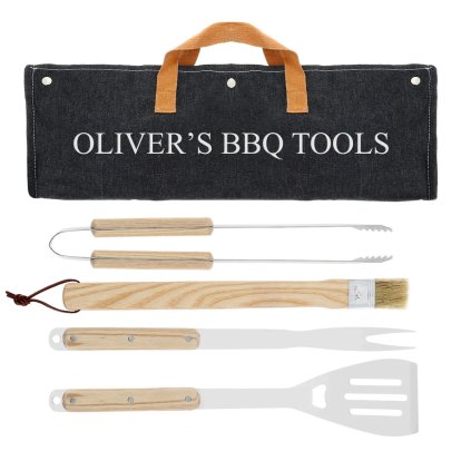 Personalised Barbecue Tool Set & Denim Bag