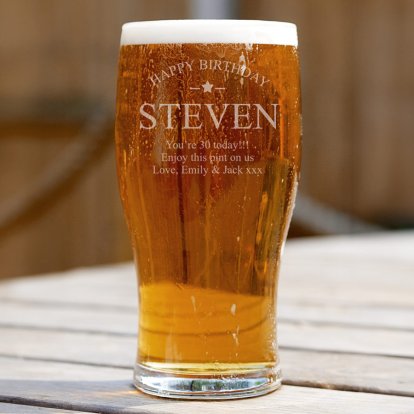 Personalised Beer Pint Glass - Birthday Star