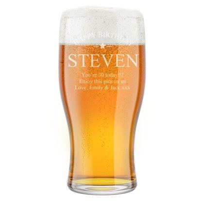 Personalised Beer Pint Glass - Birthday Star