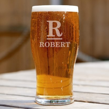 Personalised Beer Pint Glass - Name & Initial 