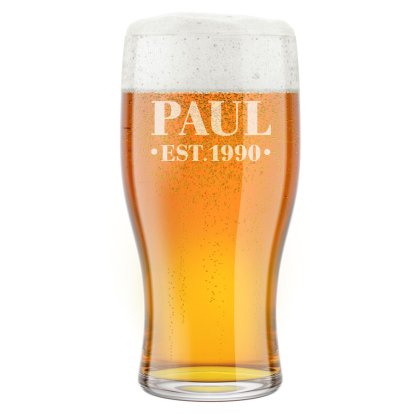 Personalised Beer Pint Glass - Name & Year