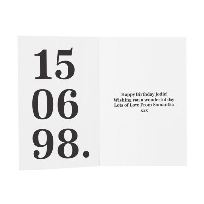 Personalised Birthday Message Card - Date & Message