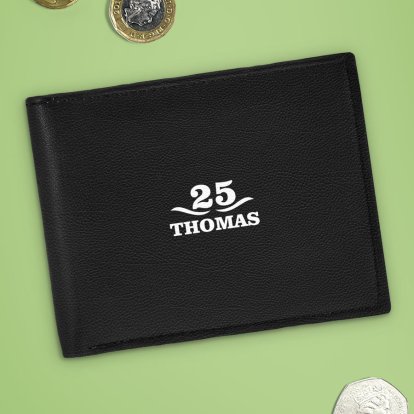 Personalised Luxury Birthday Black Leather Wallet
