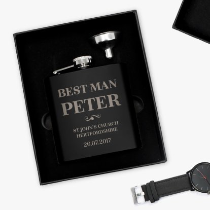 Personalised Black Hip Flask - Best Man 
