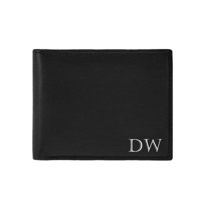 Personalised Luxury Initials Black Leather Wallet