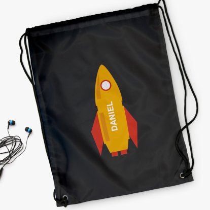 Personalised Black Kids  Swim / Backpack - Rocket Design