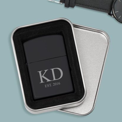 Personalised Black Lighter - Classic Initials and Date