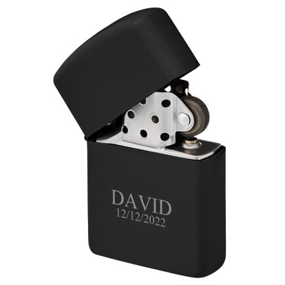 Personalised Black Lighter - Stylish Name and Date 