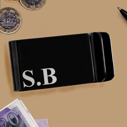 Personalised Black Money Clip - Big Initials