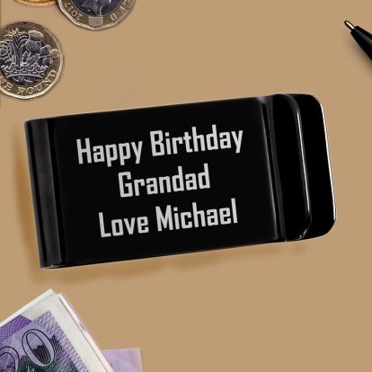 Personalised Black Money Clip - Message