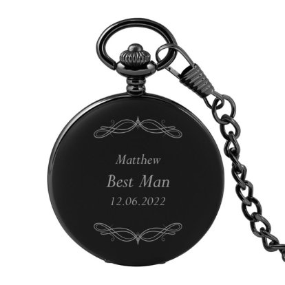Personalised Black Pocket Watch - Best Man Swirl 