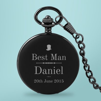 Personalised Black Pocket Watch - Best Man Top Hat Photo 5