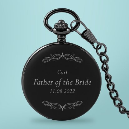 Personalised Black Pocket Watch - Father of the Bride Swirl