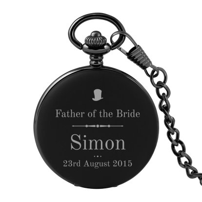 Personalised Black Pocket Watch - Father of the Bride Top Hat