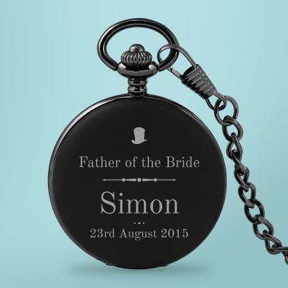Personalised Black Pocket Watch - Father of the Bride Top Hat Photo 5