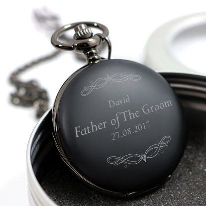 Personalised Black Pocket Watch - Father of the Groom Swirl