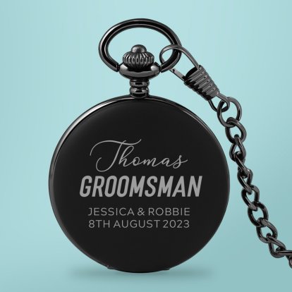 Personalised Black Pocket Watch for Groomsman - Black 
