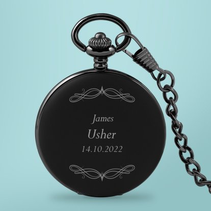 Personalised Black Pocket Watch - Usher Swirl