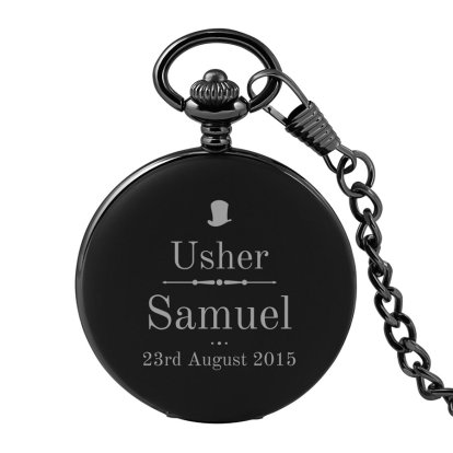 Personalised Black Pocket Watch - Usher Top Hat
