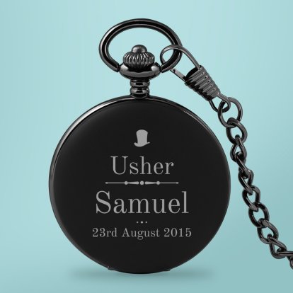 Personalised Black Pocket Watch - Usher Top Hat Photo 5