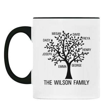 Personalised Black Rimmed Mug - Family Tree