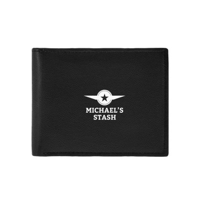 Personalised Luxury Star Black Leather Wallet