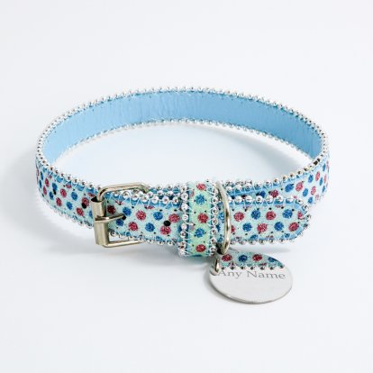 Personalised Blue Sparkly Dog or Cat Collar 