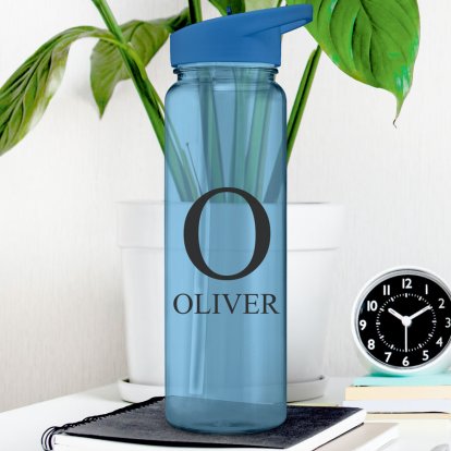 Personalised Blue Water Bottle - Any Initial & Name