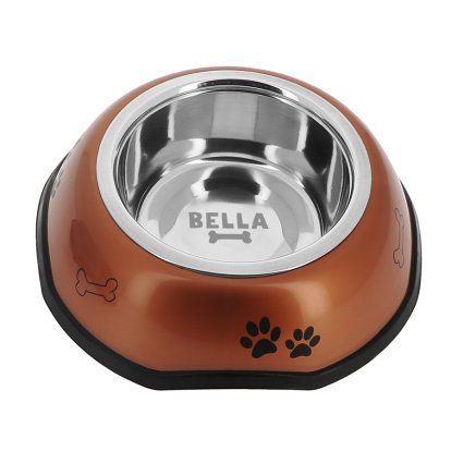 Personalised Brown Dog Bowl - Bone Design