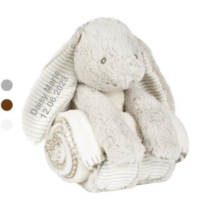 Personalised Bunny Plush Toy With Folded Blanket