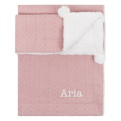 Personalised Cable Knit Baby Blanket - Cameo Pink