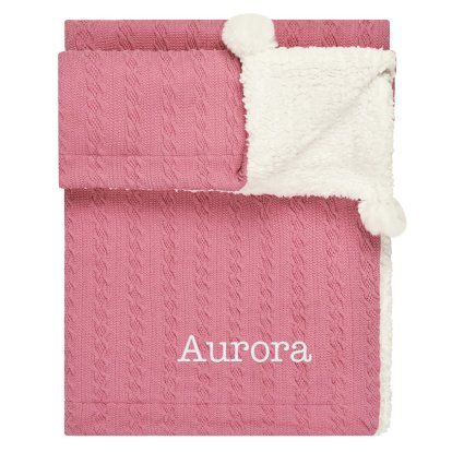 Personalised Cable Knit Baby Blanket - Rouge Pink
