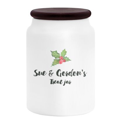 Personalised Ceramic Christmas Holly Cookie Jar