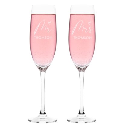 Personalised Champagne Flute Set for Wedding Couples