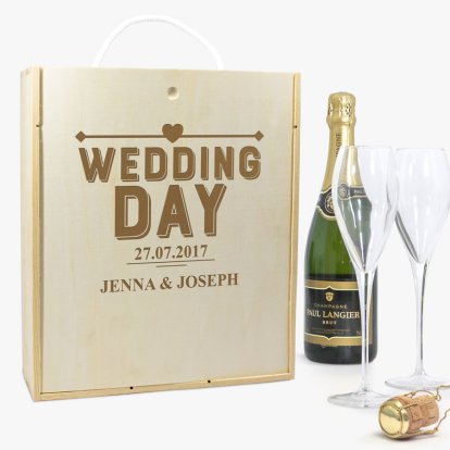 Personalised Champagne & Glasses Gift Set - Wedding Day 