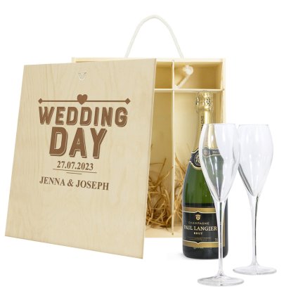 Personalised Champagne & Glasses Gift Set - Wedding Day 