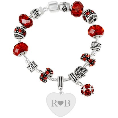 Personalised Cherry Charm Bracelet - Heart Initials