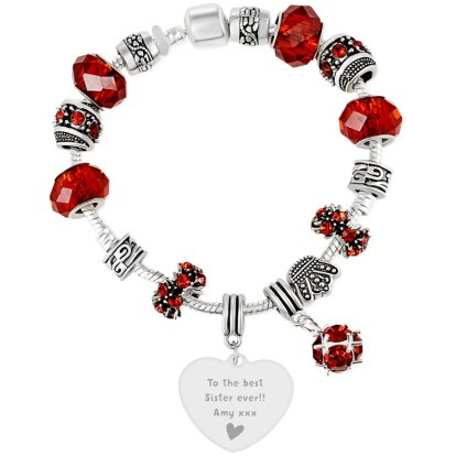 Personalised Cherry Charm Bracelet - Heart Message