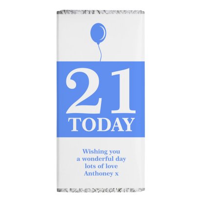 Personalised Chocolate Bar - Blue Birthday Balloon