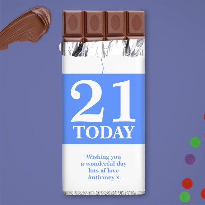 Personalised Chocolate Bar - Blue Birthday Balloon 