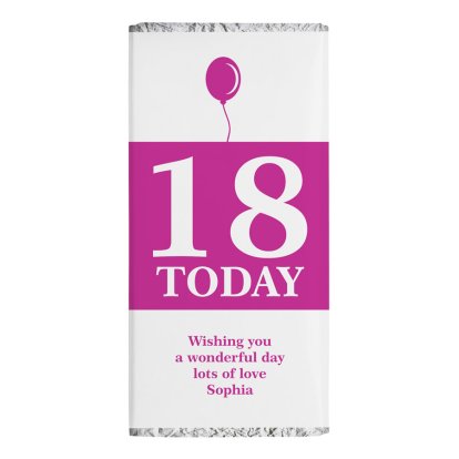 Personalised Chocolate Bar - Pink Birthday Balloon
