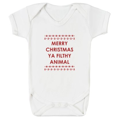 Personalised Christmas Baby Bodysuit - Merry Xmas Ya Filthy Animal