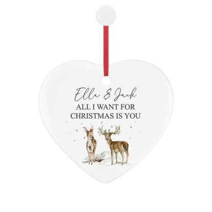 Personalised Christmas Ceramic Heart Decoration - Reindeers